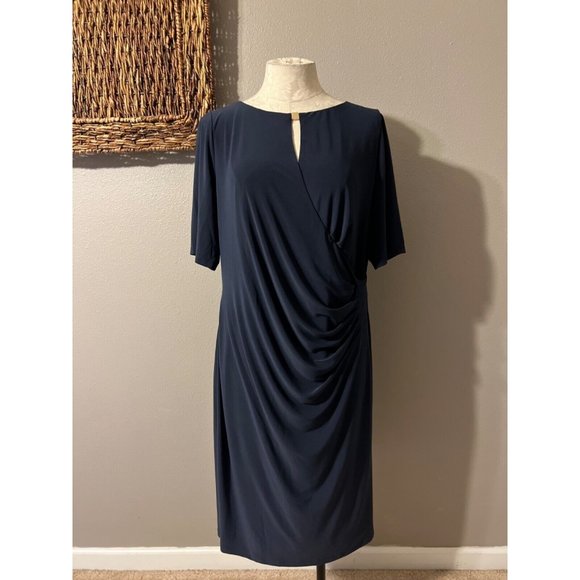 Anne Klein Dress 16 MaryEllen Navy Blue Short Sleeve Career Church NWT NEW - Picture 5 of 13